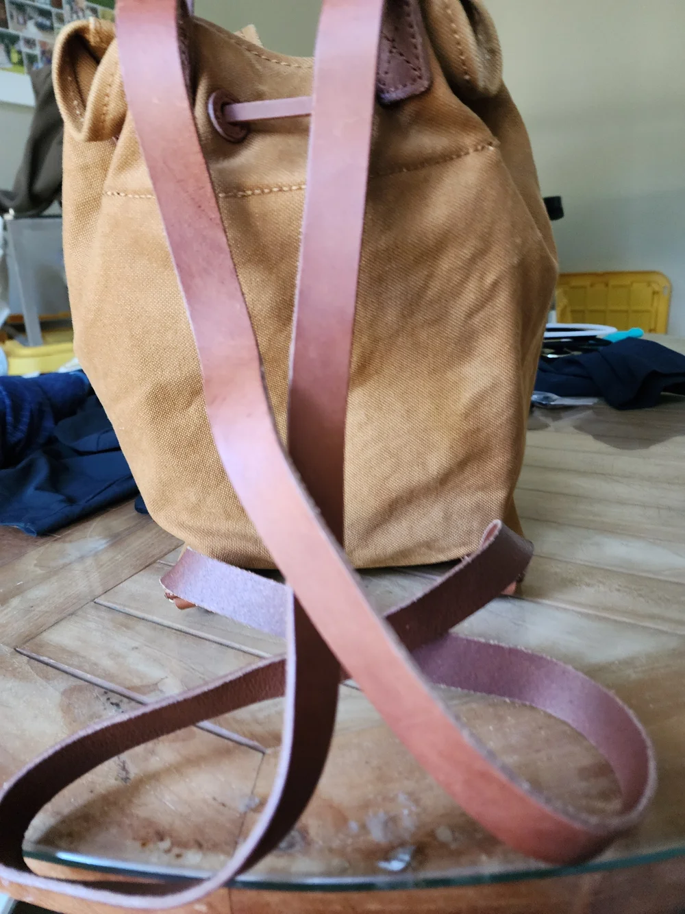 Madewell Somerset canvas drawstring/bucket backpack with leather trim